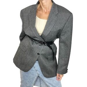 S Cohen Montreal 100% wool black grey tweed herringbone jacket blazer 42 R